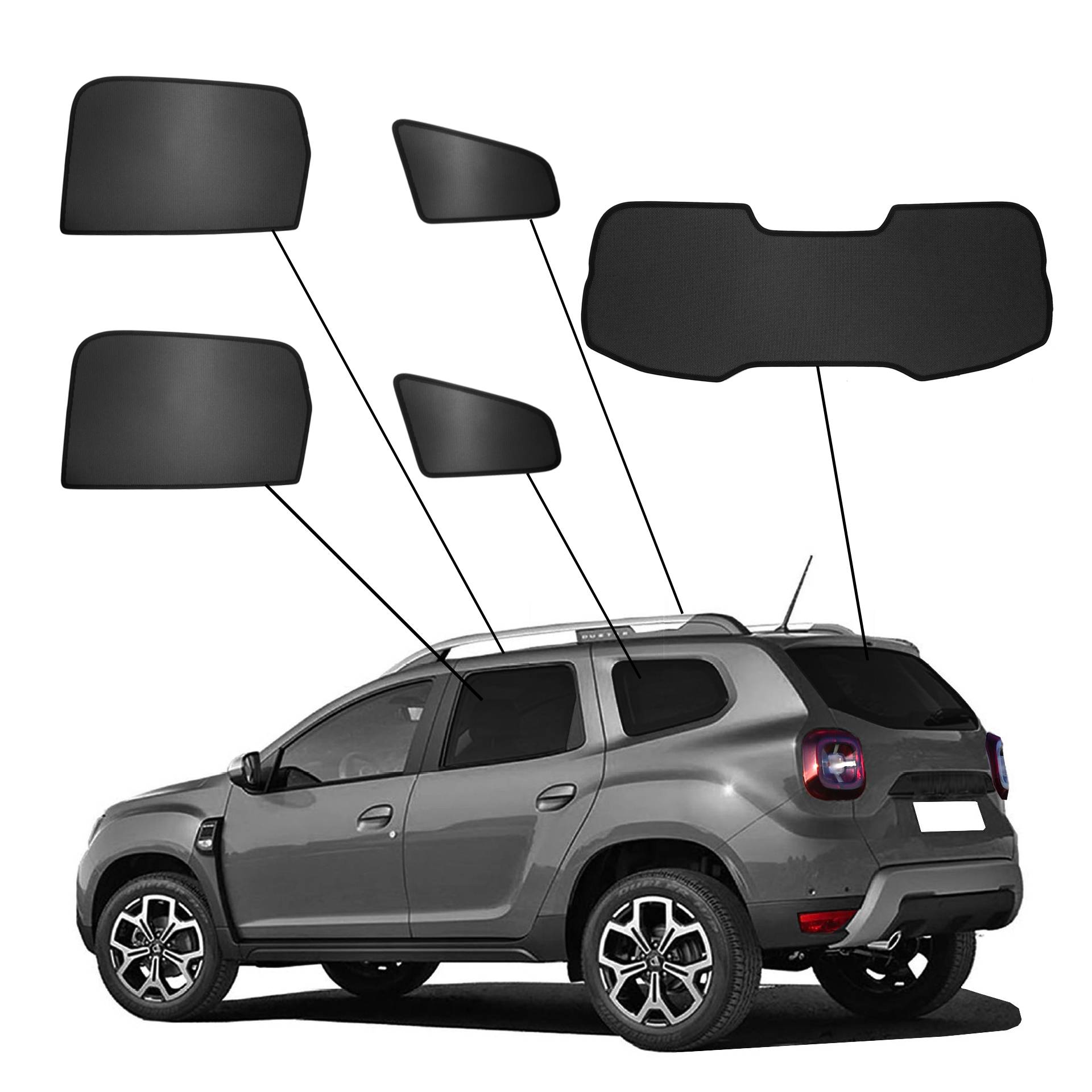 Dacia Duster II SunClip Auto Sonnenschutz & Sichtschutz 2018- ein dacia Duster 2 mit einem ABC Set