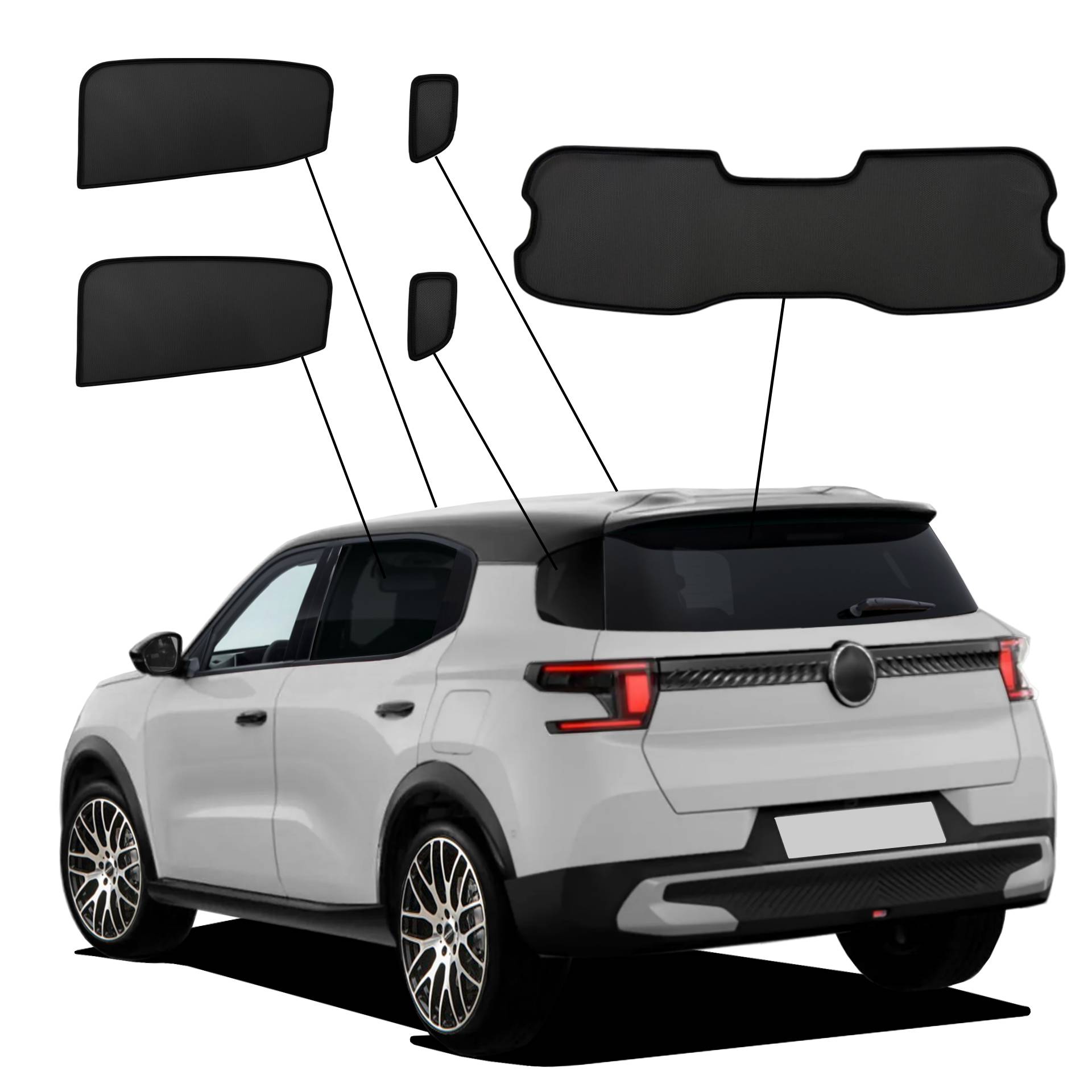 Citroen C3 Aircross 2024- SunClip Sun Protection Privacy Protection UV Protection Car Sun Visor Heat Protection Insect Protection Car Window Tinting Anti-Glare Protection ein Citroen C3 Aircross mit einem ABC Set