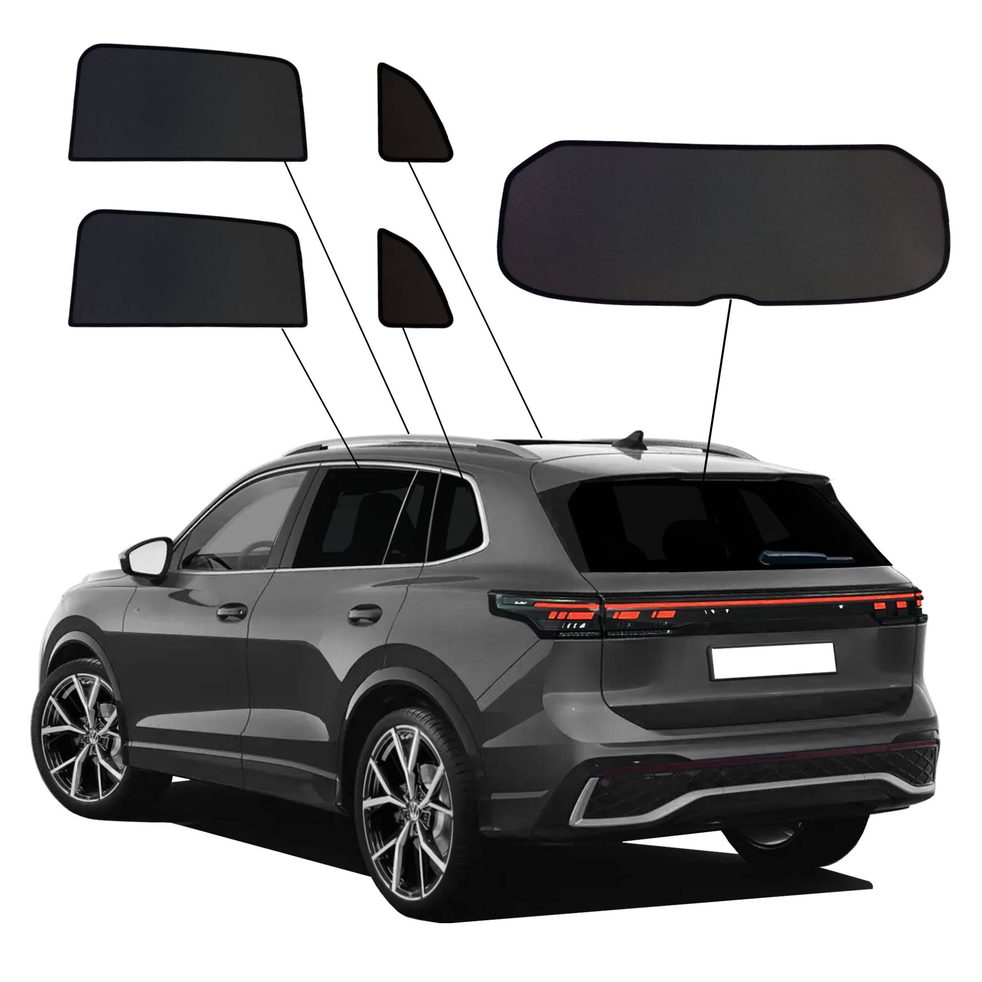 VW Tiguan 3 SunClip Auto Sonnenschutz & Sichtschutz 2024- ein VW Tiguan 3 mit einem ABC Set