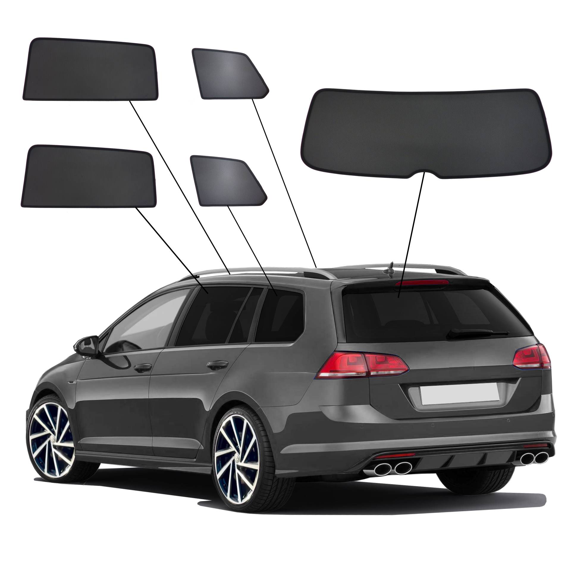 VW Golf 7 Variant SunClip Auto Sonnenschutz & Sichtschutz 2012-2020 ein VW Golf 7 Variant mit einem ABC Set