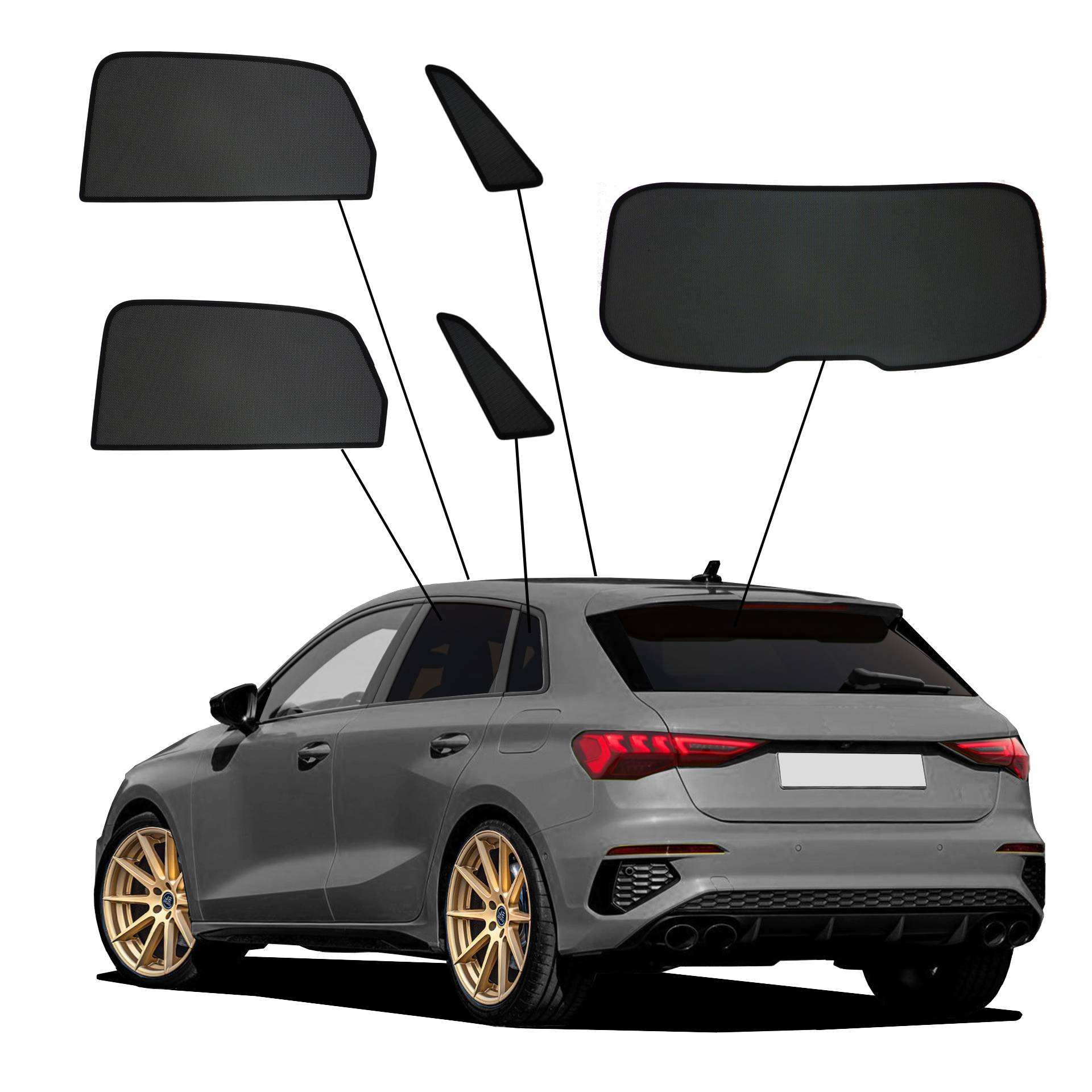 Audi A3 Sportback SunClip Auto Sonnenschutz & Sichtschutz 2020- ein Audi A3 mit einem ABC Set