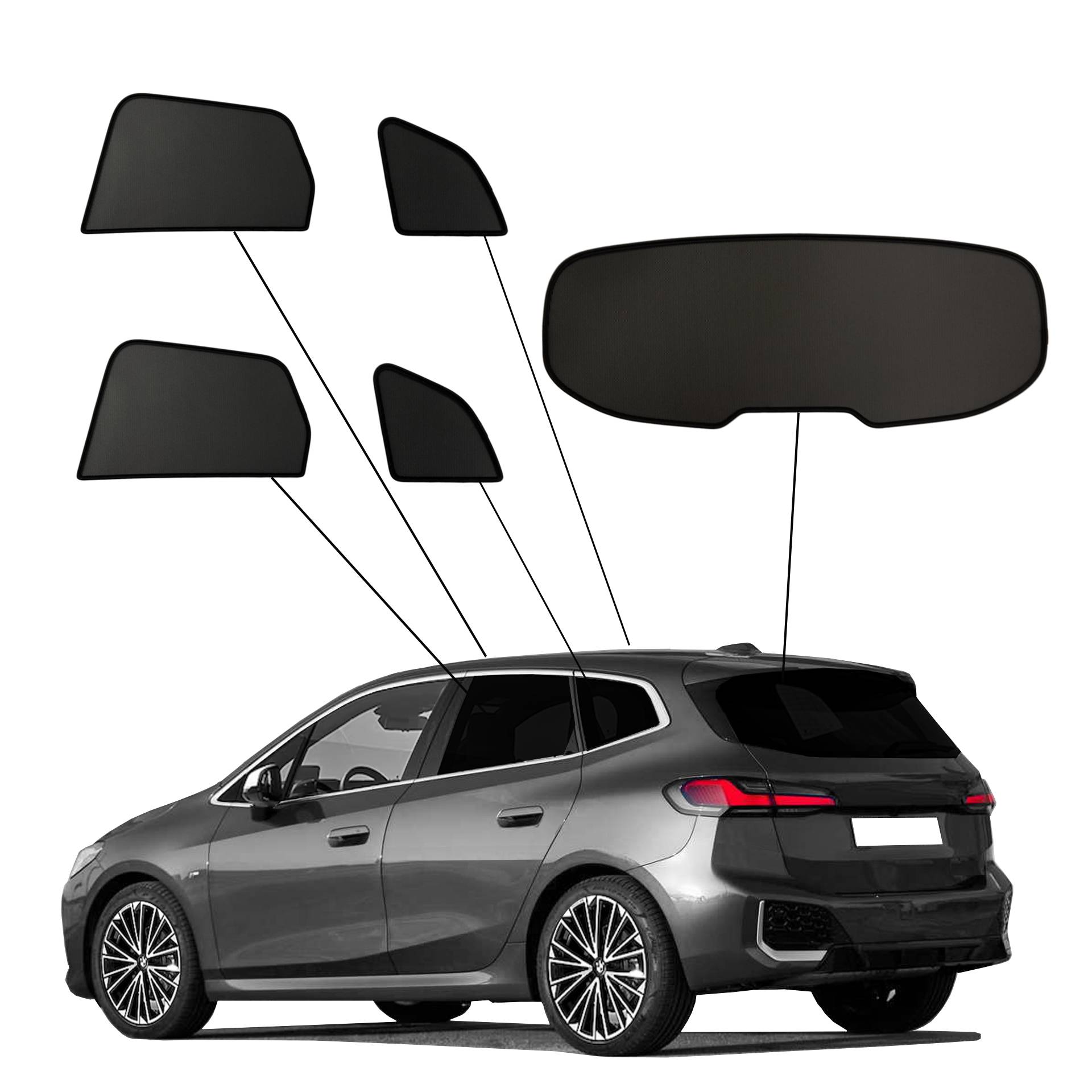 BMW 2er Active Tourer SunClip Auto Sonnenschutz & Sichtschutz 2022- ein 2er BMW Active Tourer mit einem ABC Set