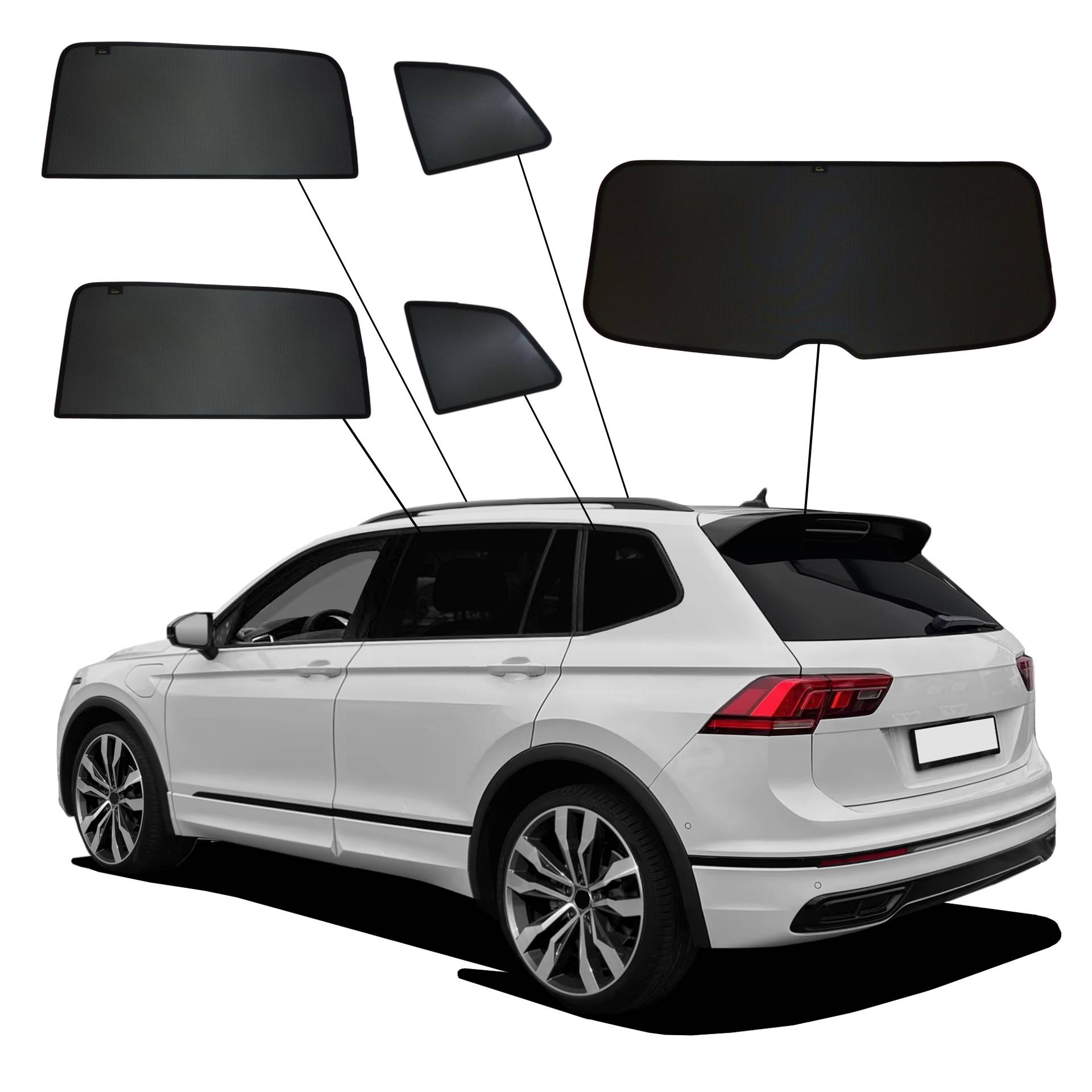 VW Tiguan 2 Allspace SunClip Auto Sonnenschutz & Sichtschutz 2017-2024 ein VW Tiguan 2 Allspace mit einem ABC Set