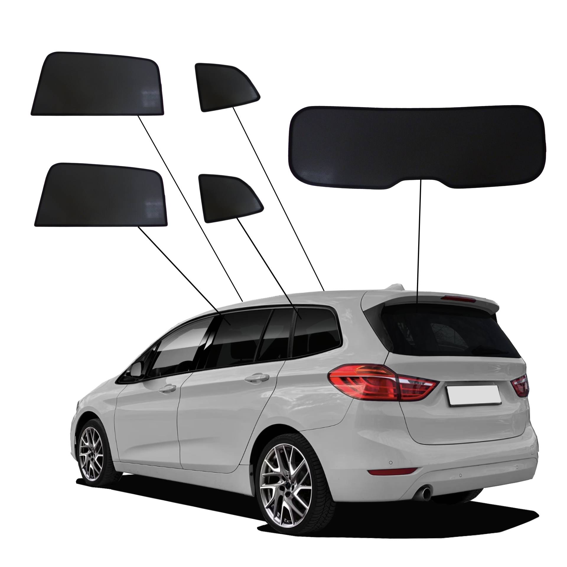 BMW 2er Gran Tourer SunClip Auto Sonnenschutz & Sichtschutz 2015-2022 ein 2er BMW Gran Tourer mit einem ABC Set