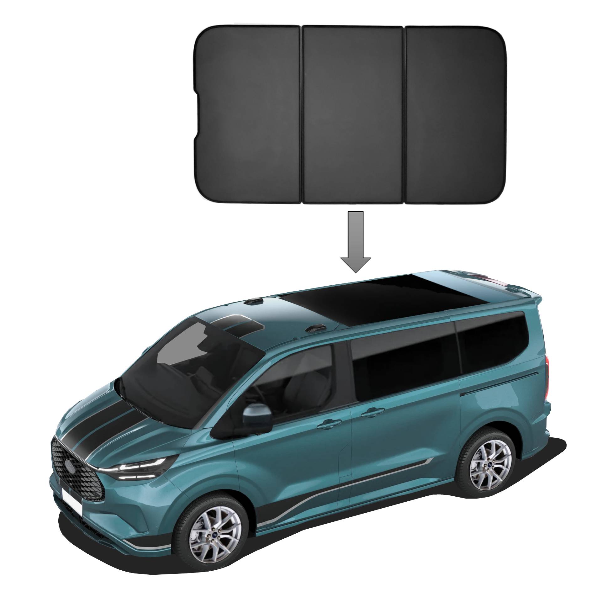 ein Ford Tourneo Custom mit einem SunClip Panoramadach