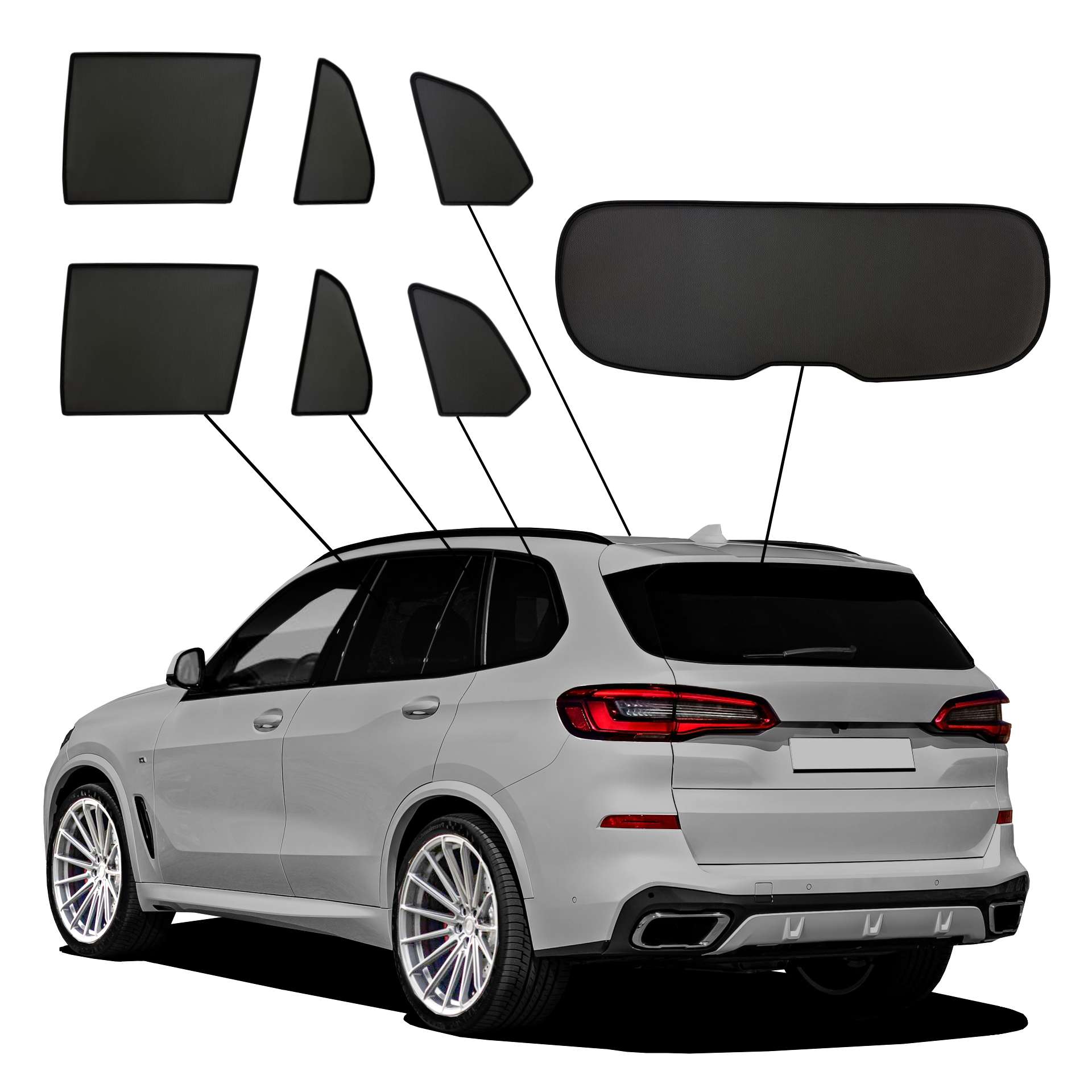 BMW X5 from 2018 onwards SunClip Privacy Protection UV Protection Car Sun Visor Insect Protection Car Window Tinting ein BMW X5 mit einem ABC Set