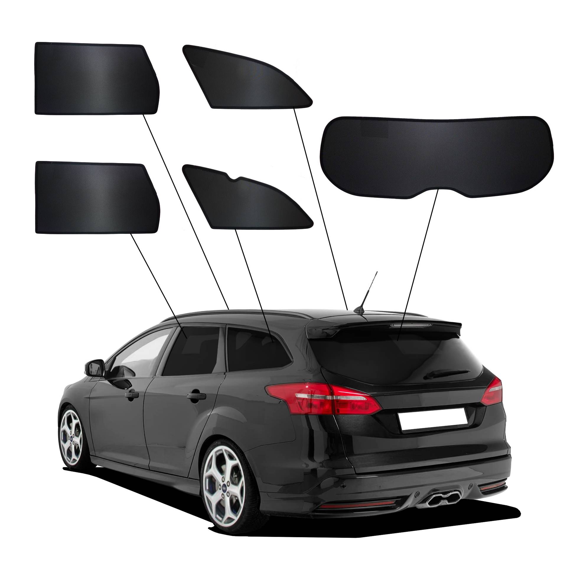 Ford Focus Turnier 3 SunClip Auto Sonnenschutz & Sichtschutz 2011-2018 ein Ford Focus Turniert 3 mit einem ABC Set