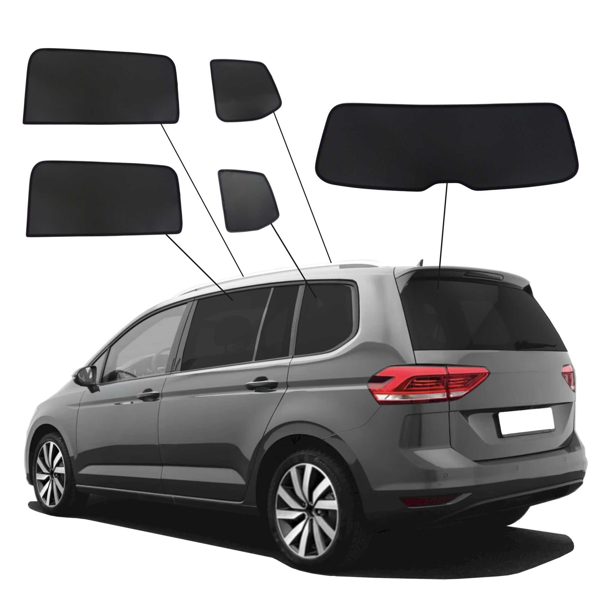 VW Touran II SunClip Auto Sonnenschutz & Sichtschutz 2015- ein VW Touran 2 mit einem ABC Set