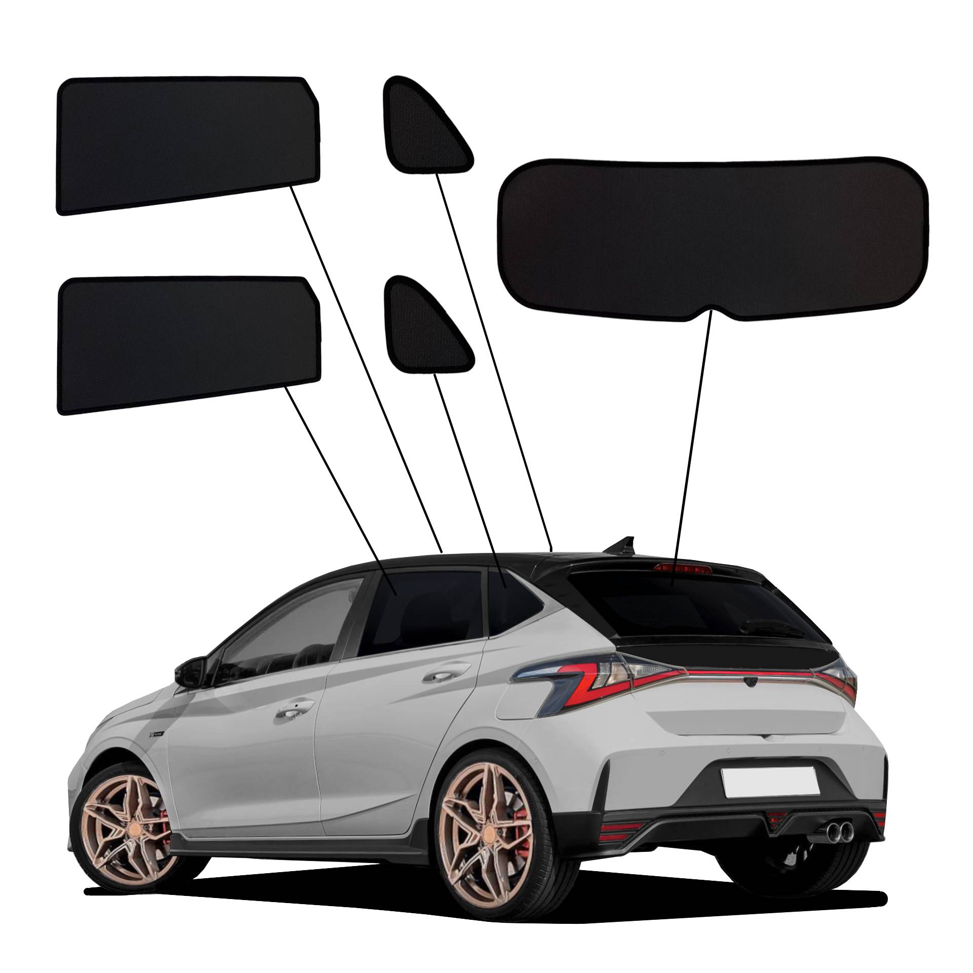 Hyundai i20 SunClip Auto Sonnenschutz & Sichtschutz 2020- ein hyundai i20 mit einem ABC Set