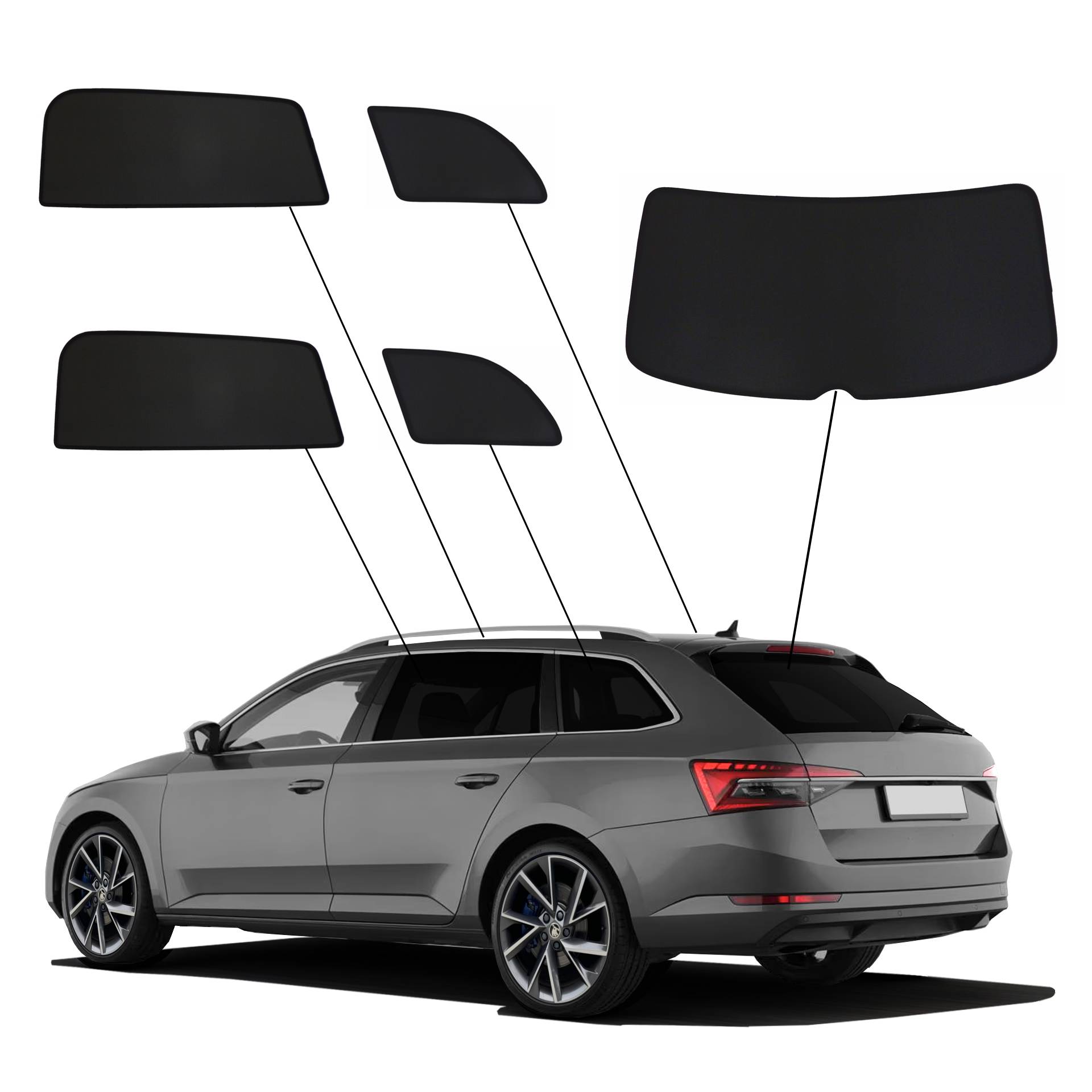 Skoda Superb 3 Kombi SunClip Auto Sonnenschutz & Sichtschutz 2015-2023 ein Skoda Superb 3 Kombi mit einem ABC Set