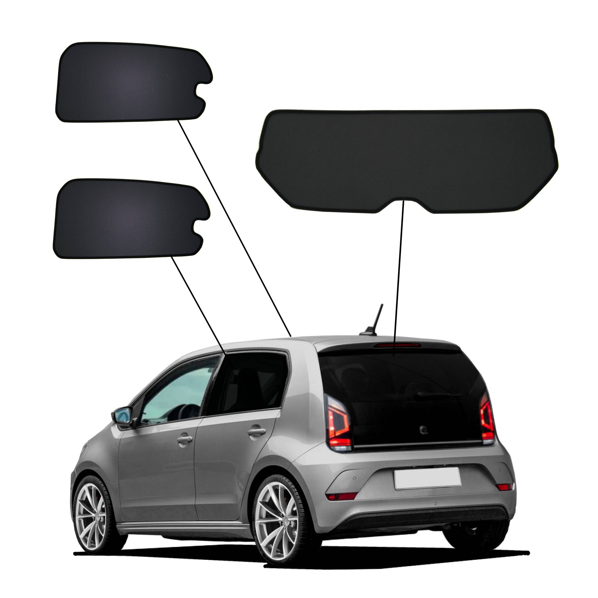VW Up / Skoda Citigo / Seat Mii 5-türer SunClip Auto Sonnenschutz & Sichtschutz 2011-2023 ein VW Up mit einem AC Set