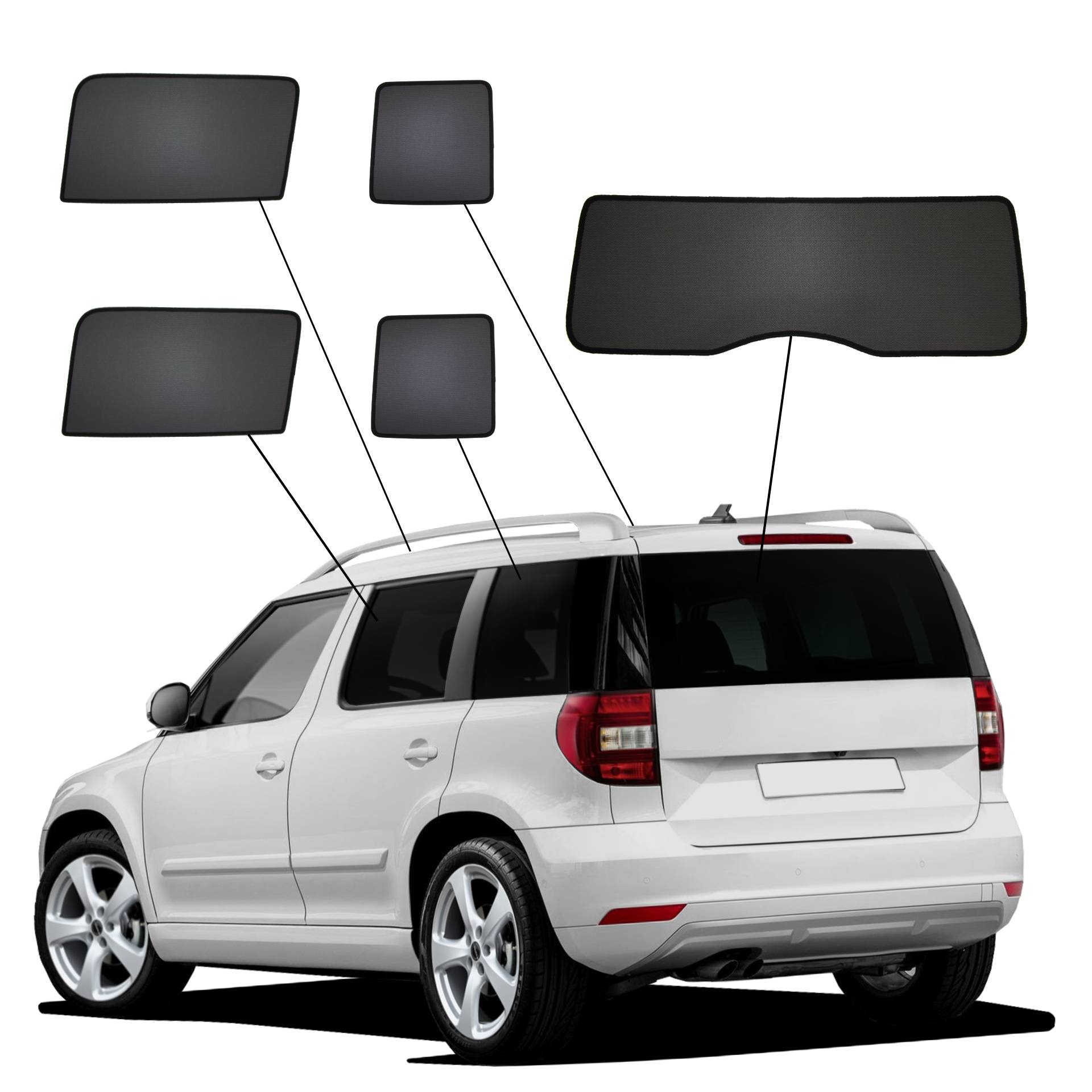 Skoda Yeti SunClip Auto Sonnenschutz & Sichtschutz 2009-2017 ein Skoda Yeti mit einem ABC Set