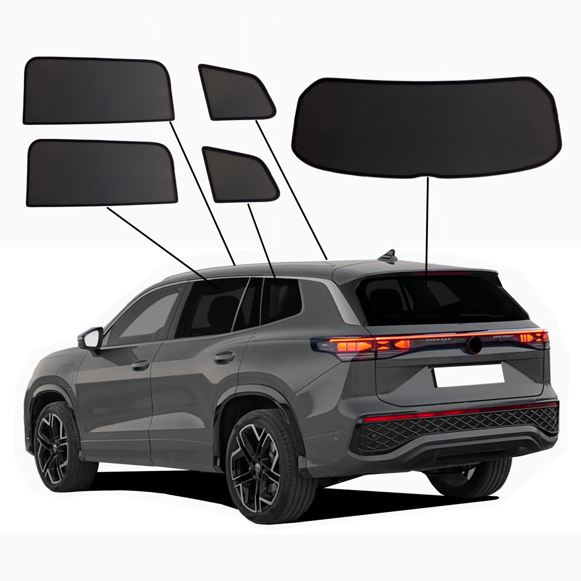 VW Tayron SunClip Auto Sonnenschutz & Sichtschutz 2025- ein VW Tayron mit einem ABC Set