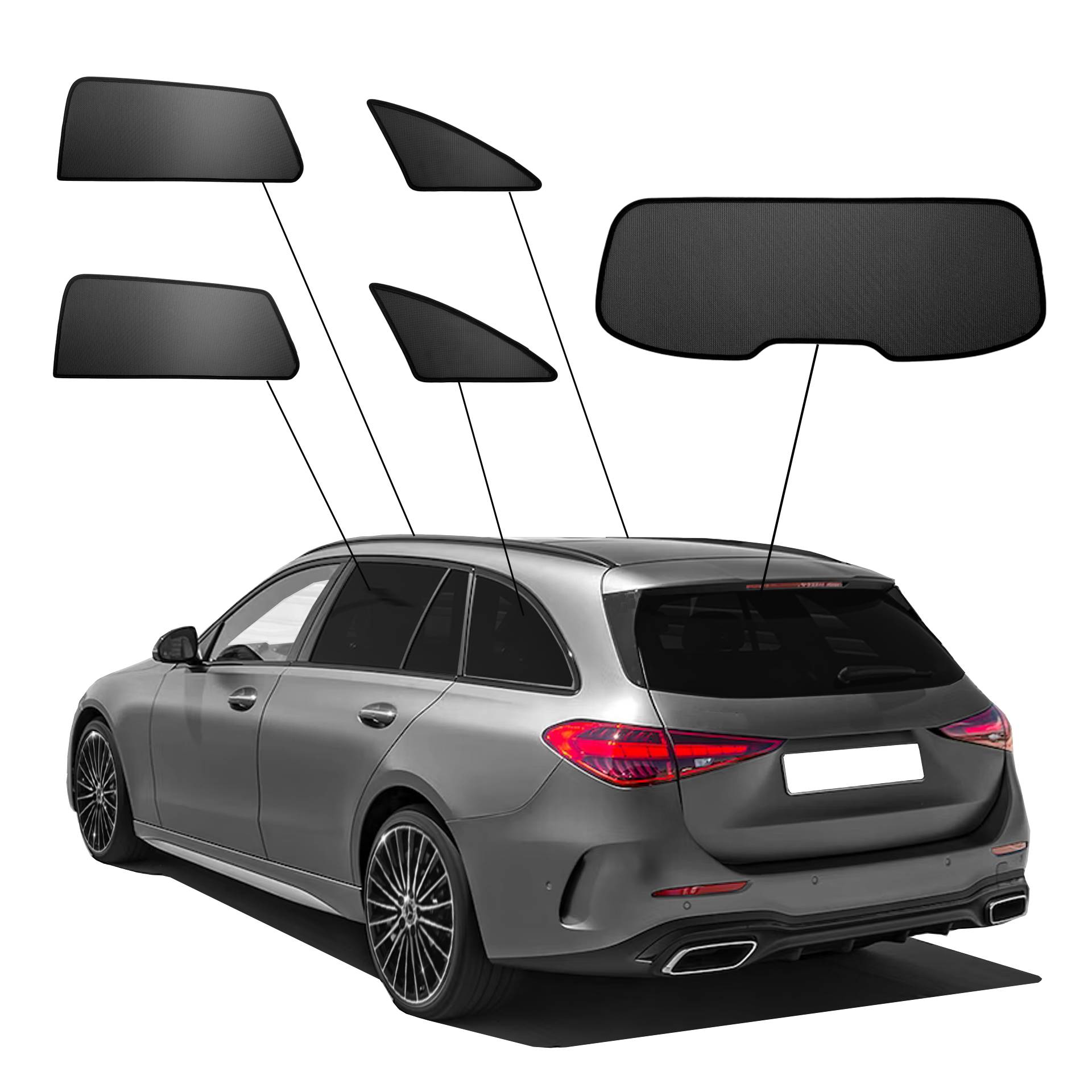 Mercedes C-Klasse SunClip Auto Sonnenschutz & Sichtschutz 2021- eine mercedes c-klasse mit einem ABC Set