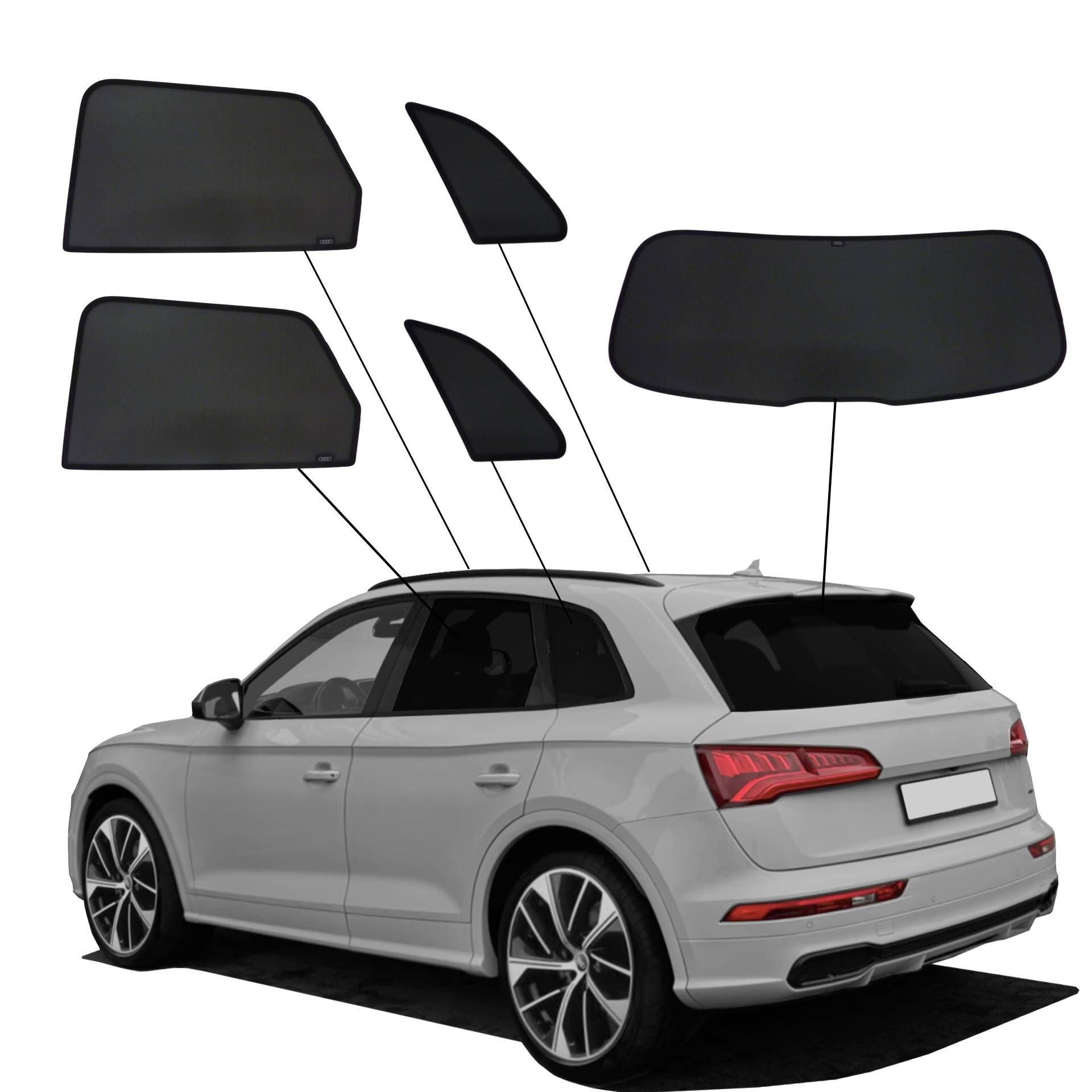 Audi Q5 SunClip Auto Sonnenschutz & Sichtschutz 2016-2024 ein Audi Q5 mit einem ABC Set