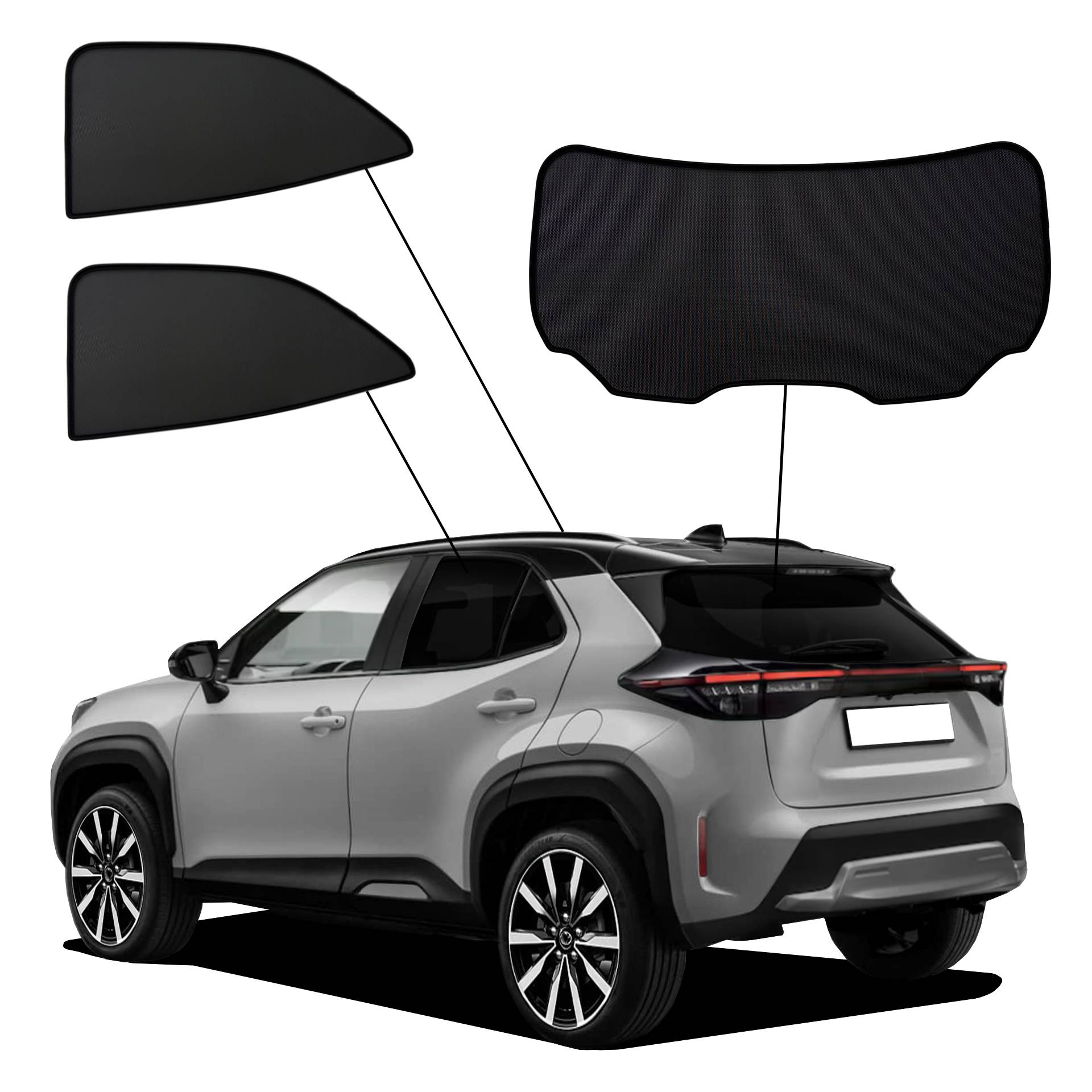 Toyota Yaris Cross from 2020 onwards SunClip Sun Protection Privacy Protection UV Protection Car Sun Visor Heat Protection Insect Protection Car Window Tinting Anti-Glare Protection ein Toyota Yaris Cross mit einem AC Set