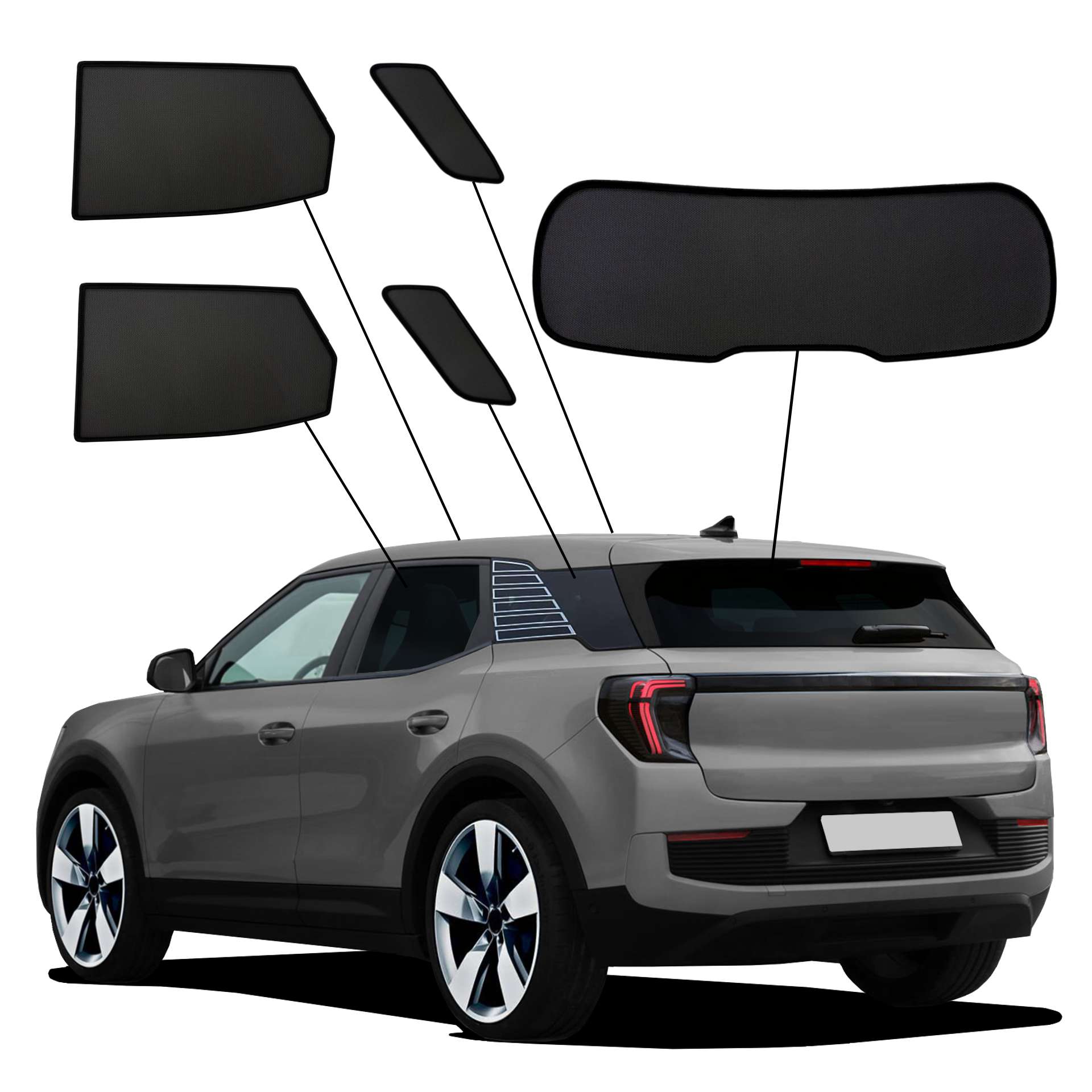 Ford Explorer EV ab 2024 SunClip Sonnenschutz Sichtschutz UV-Schutz Auto Sonnenblende Hitzeschutz Insektenschutz Autoscheibentönung Blendschutz ein Ford Explorer mit einem ABC Set