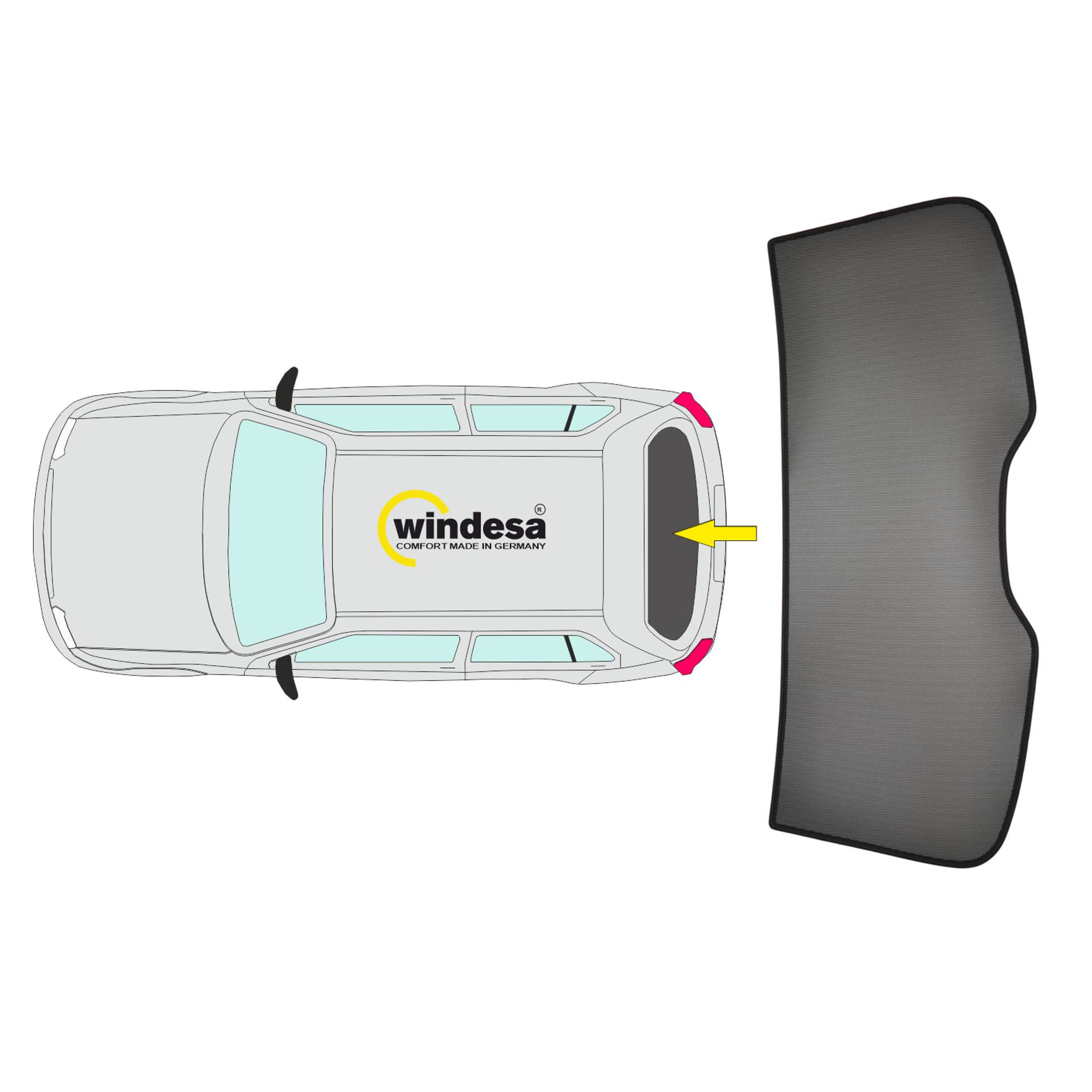 es wird die Position der Sonnenblende an der Heckscheibe am Auto gezeigt (C-Teil)