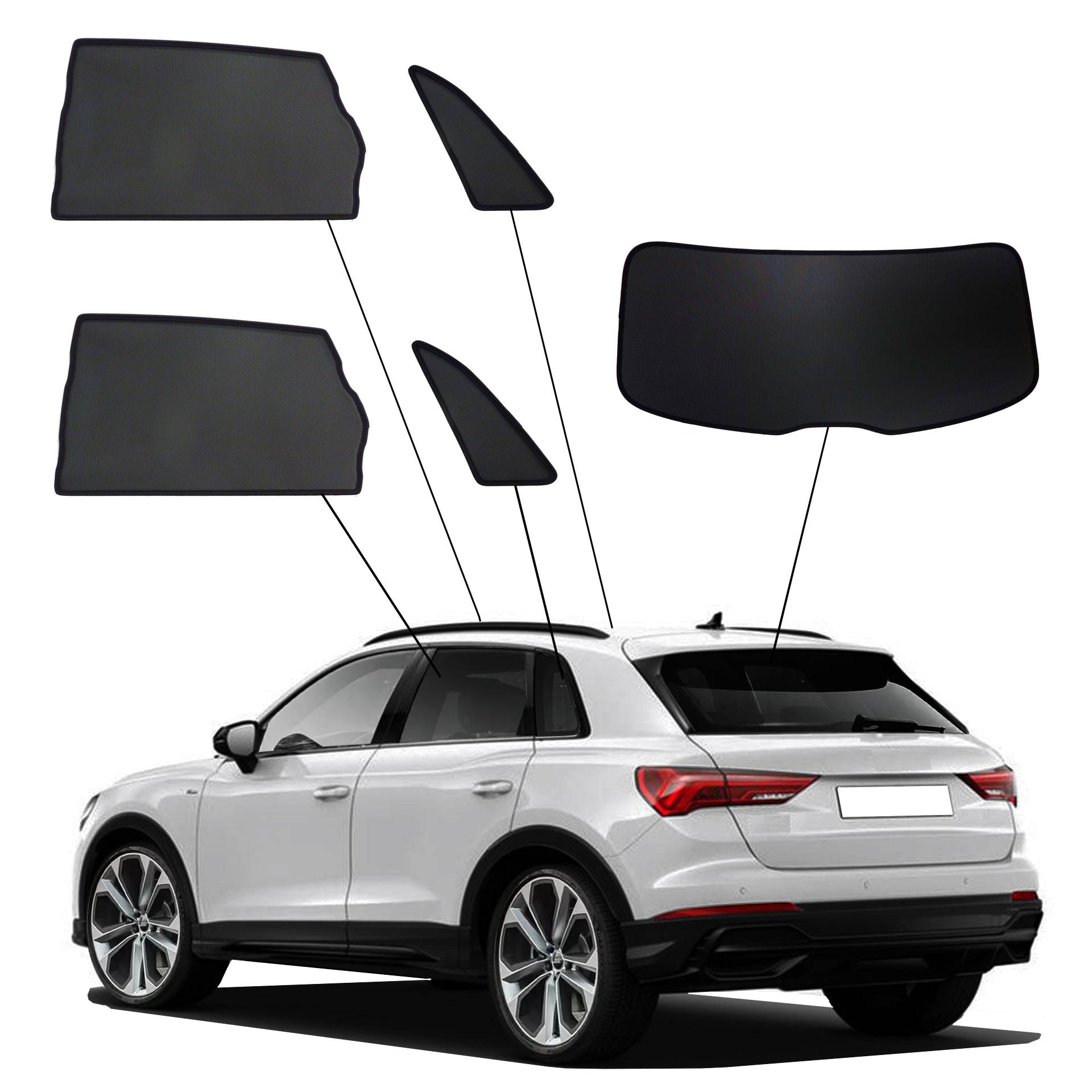 Audi Q3 SunClip Auto Sonnenschutz & Sichtschutz 2018-2025 ein Audi Q3 mit einem ABC Set