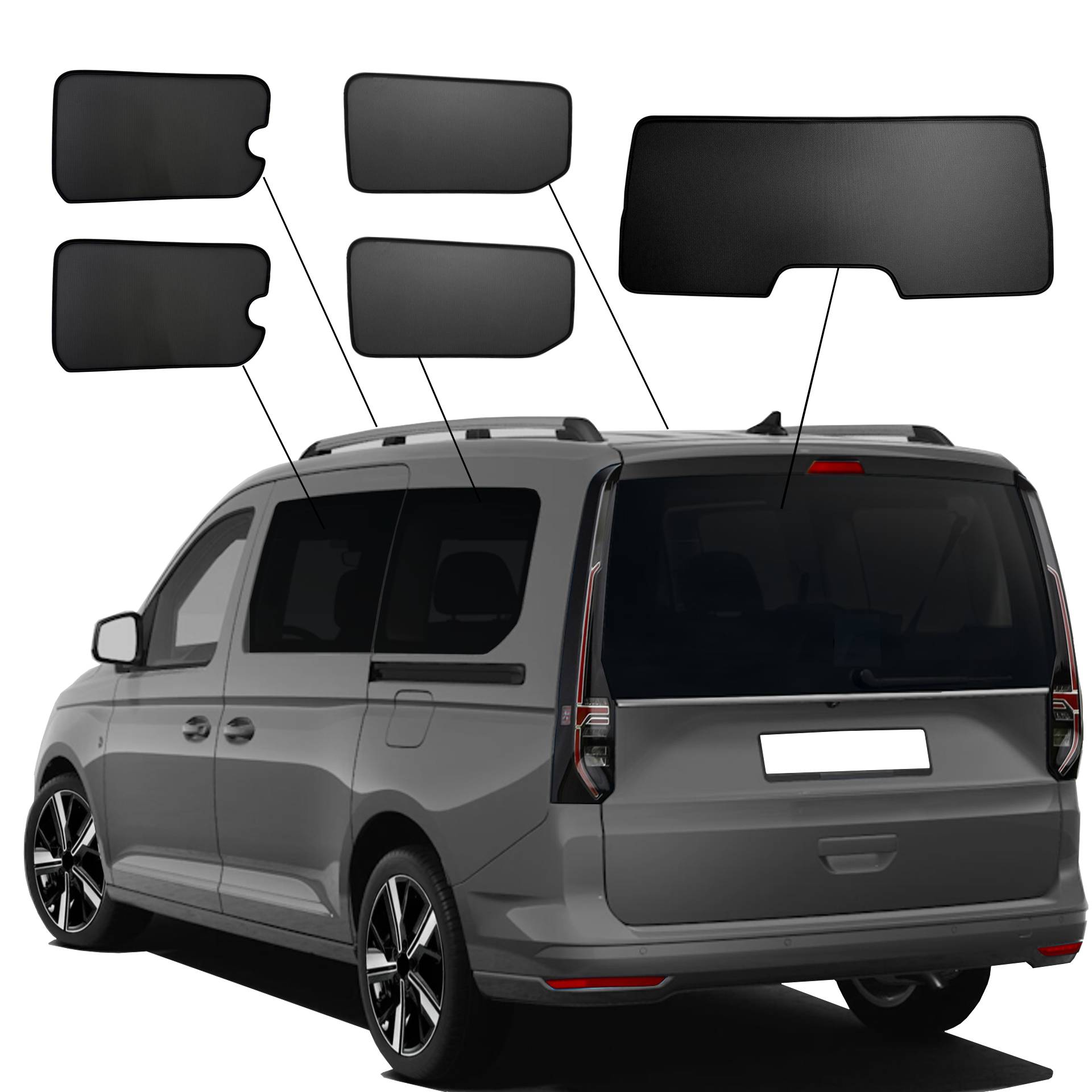 Ford Grand Tourneo Connect mit Ausstellfenster ab 2022 SunClip Auto Sonnenschutz Sichtschutz UV-Schutz Auto Sonnenblende Hitzeschutz Insektenschutz Autoscheibentönung ein Ford Grand Tourneo Connect mit einem ABC Set