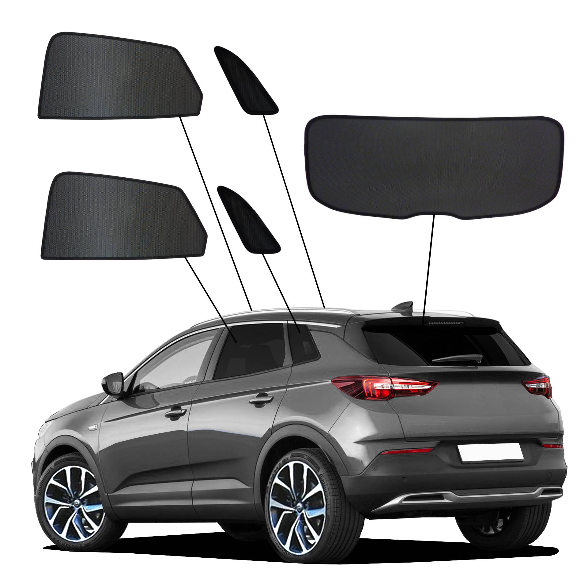 Opel Grandland X SunClip Auto Sonnenschutz & Sichtschutz 2017-2024 ein Opel Grandland X mit einem ABC Set
