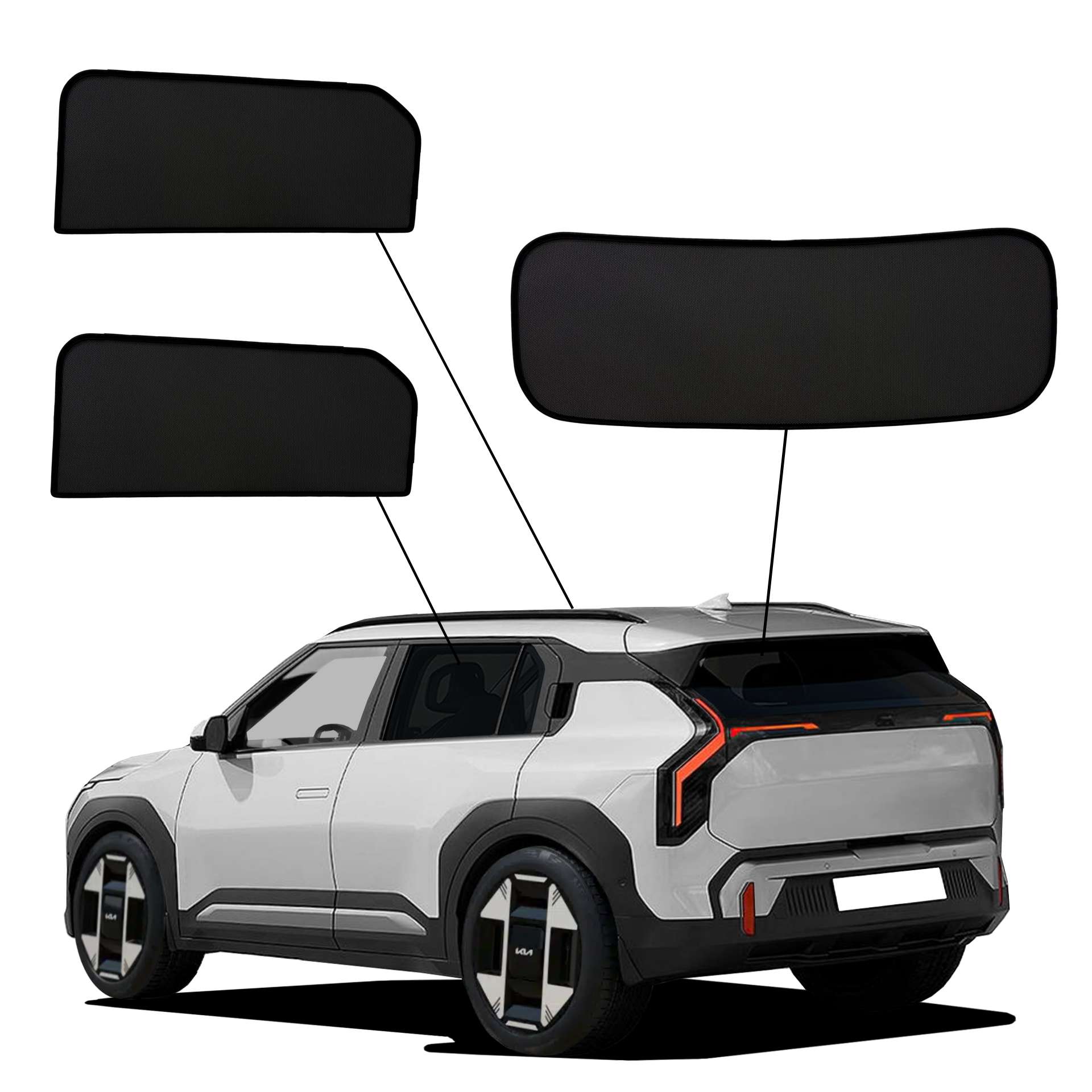 Kia EV3 from 2024 onwards SunClip Sun Protection Privacy Protection UV Protection Car Sun Visor Heat Protection Insect Protection Car Window Tinting Anti-Glare Protection ein Kia EV3 mit einem AC Set