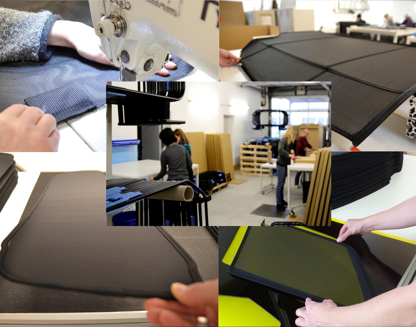 Bilderkollage aus der Windesa Produktion- Nähen von Sonnenschutzteilen