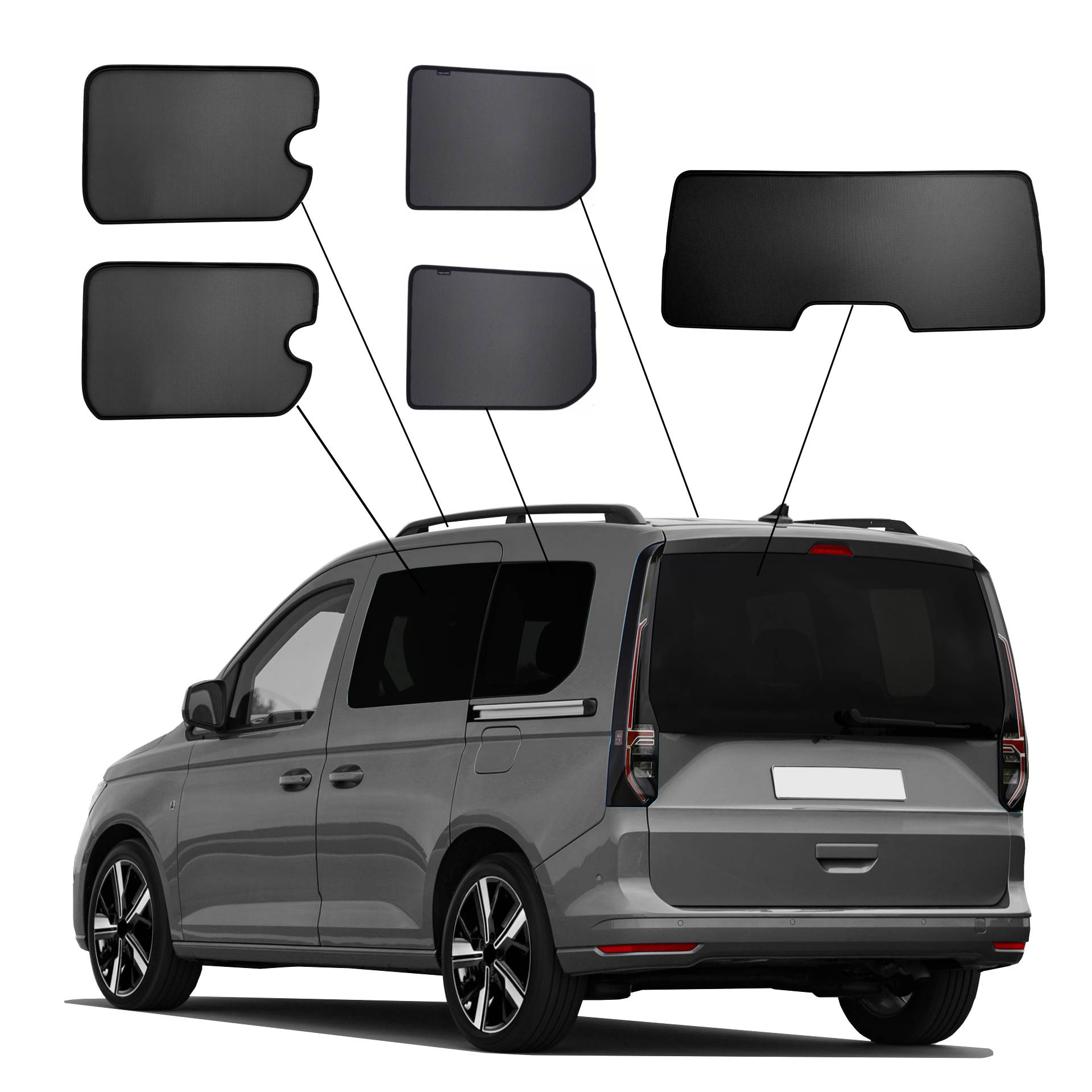 VW Caddy V with opening quarter windows from 2020 onwards SunClip Sun Protection Privacy Protection UV Protection Car Sun Visor Heat Protection Insect Protection Car Window Tinting Anti-Glare Protection ein VW Caddy mit einem SunClip