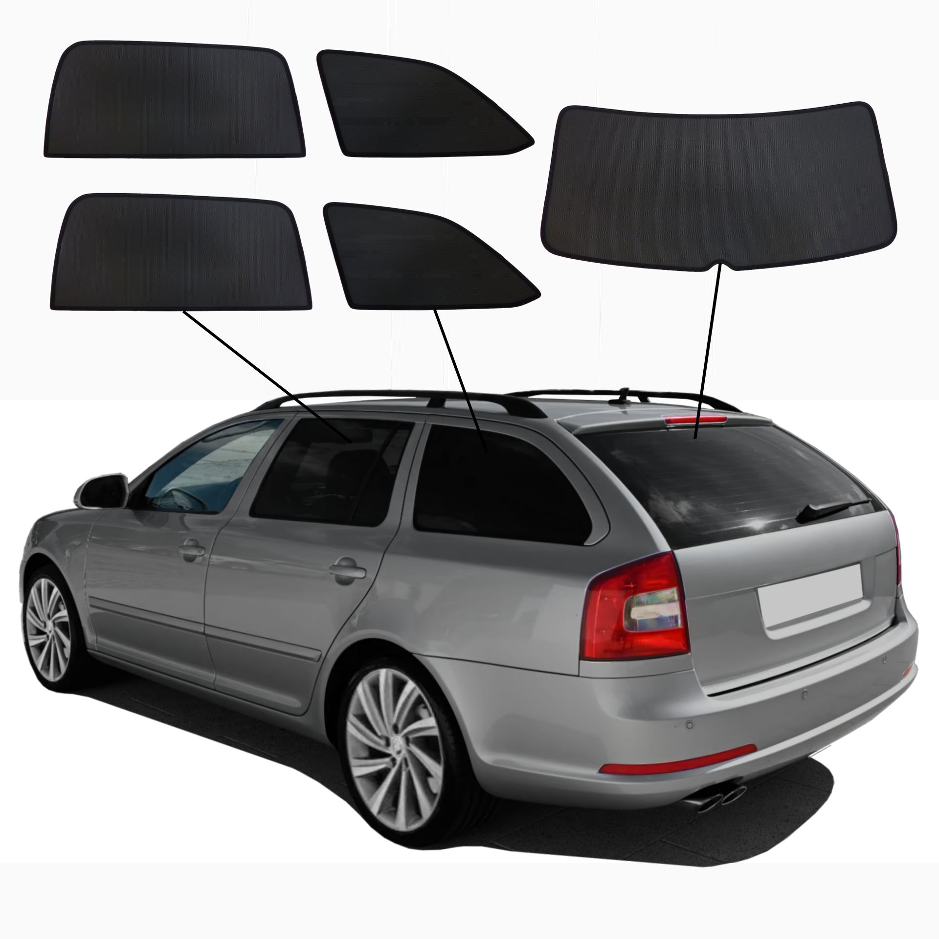 Skoda Octavia 2 Kombi SunClip Auto Sonnenschutz & Sichtschutz 2004-2013 ein Skoda Octavia 2 mit einem ABC Set