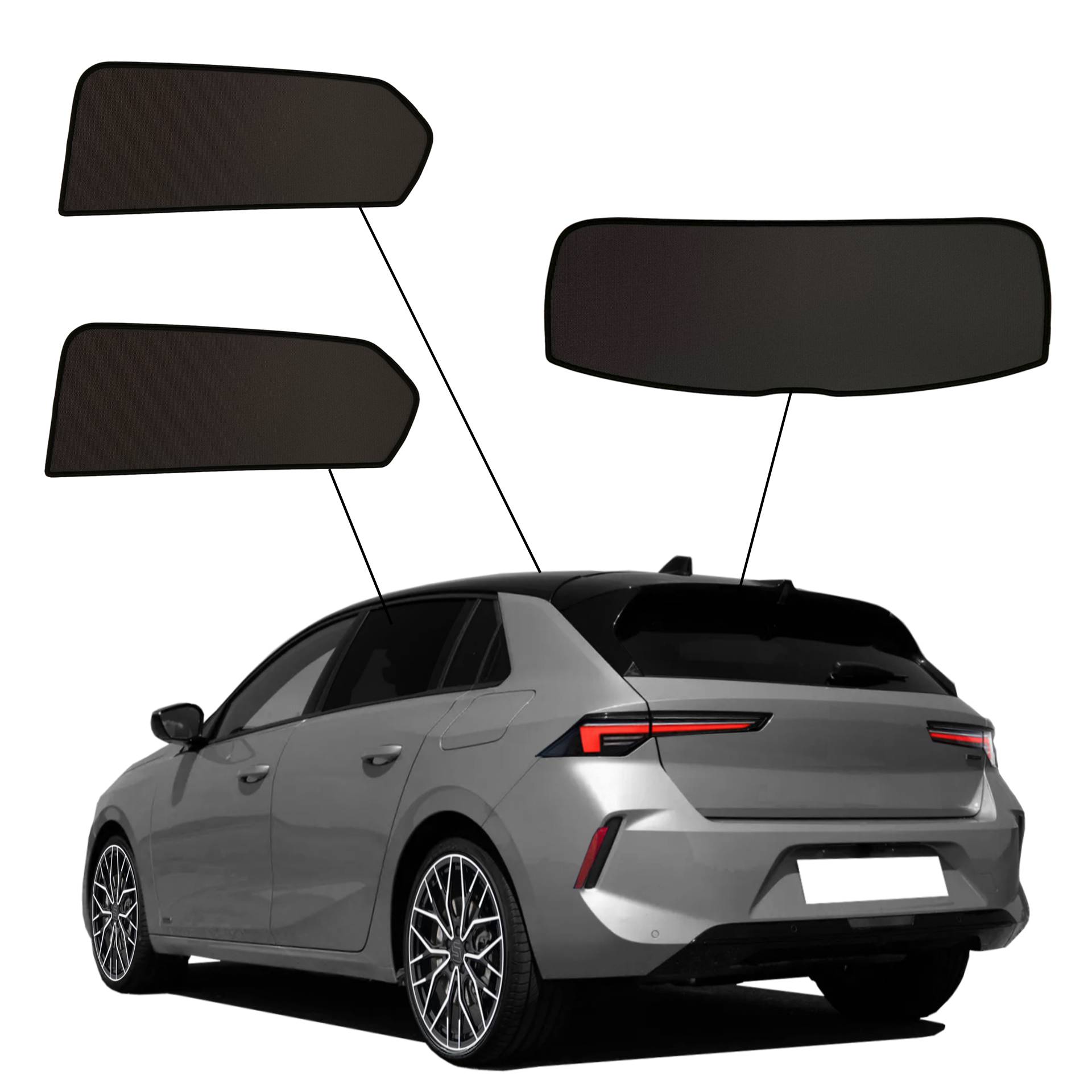 Opel Astra L Fließheck SunClip Auto Sonnenschutz & Sichtschutz 2022- ein Opel Astra L Fließheck mit einem AC Set