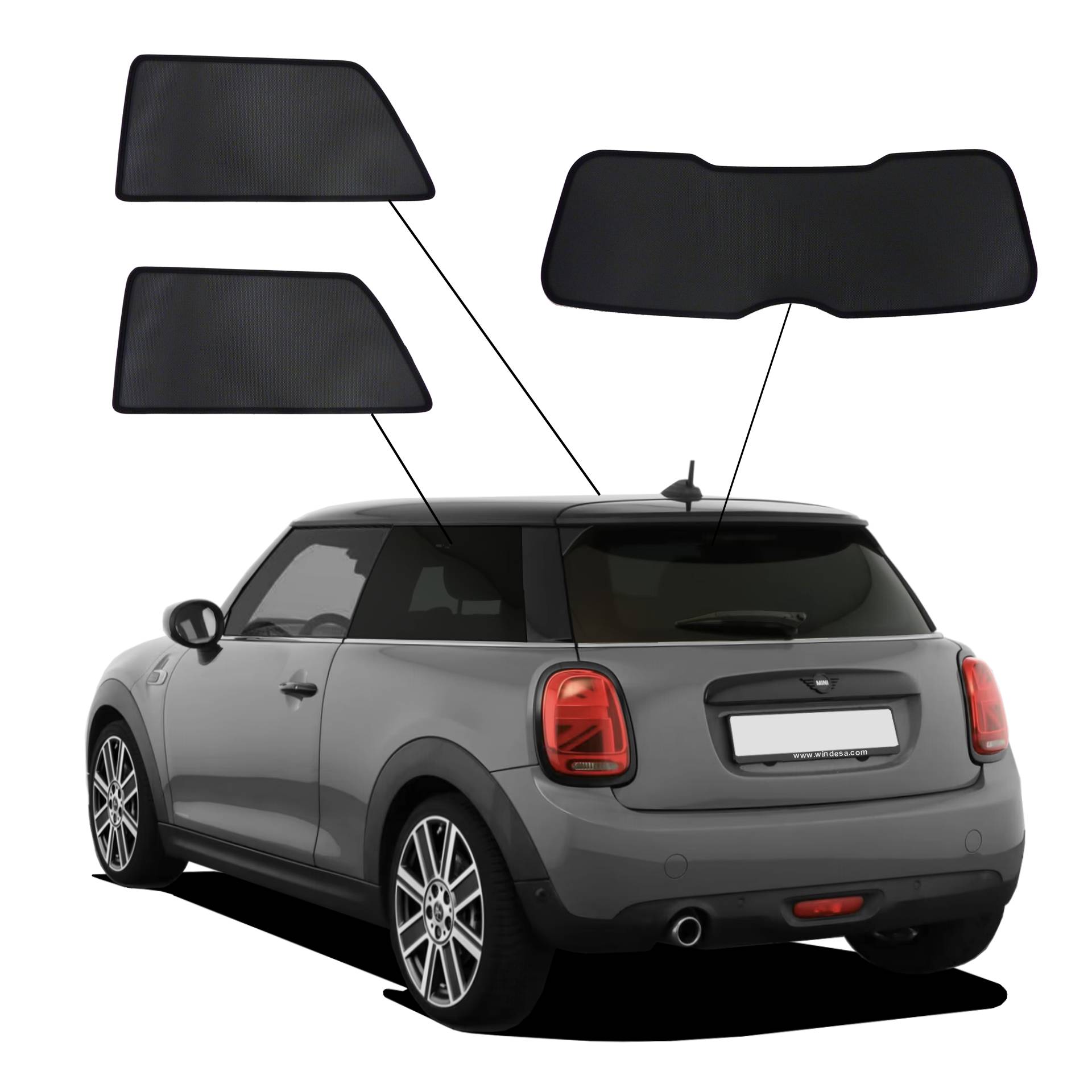 Mini Cooper/One 3-Türer SunClip Auto Sonnenschutz & Sichtschutz 2014-2024 ein Mini Cooper mit einem BC Set